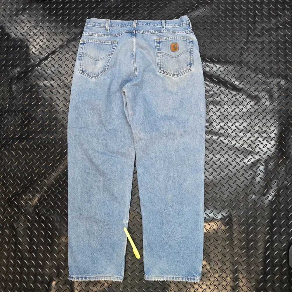 Carhartt B172 DST Relaxed Fit Flannel Lined Jeans Mens‎ 38x32 Light Wash Denim